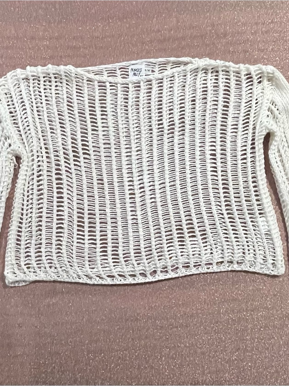 Princess Polly White Open-Weave Cropped Knit Top